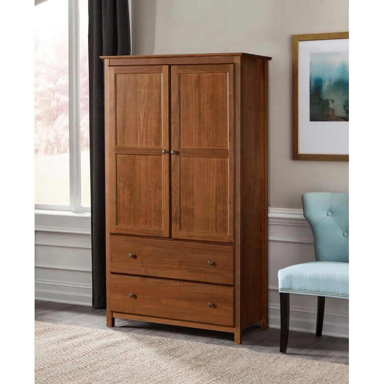 Grain Wood Furniture Shaker Solid Wood Armoire & Reviews | Wayfair Throughout Solid Wood Wardrobes Closets (Photo 6 of 15)