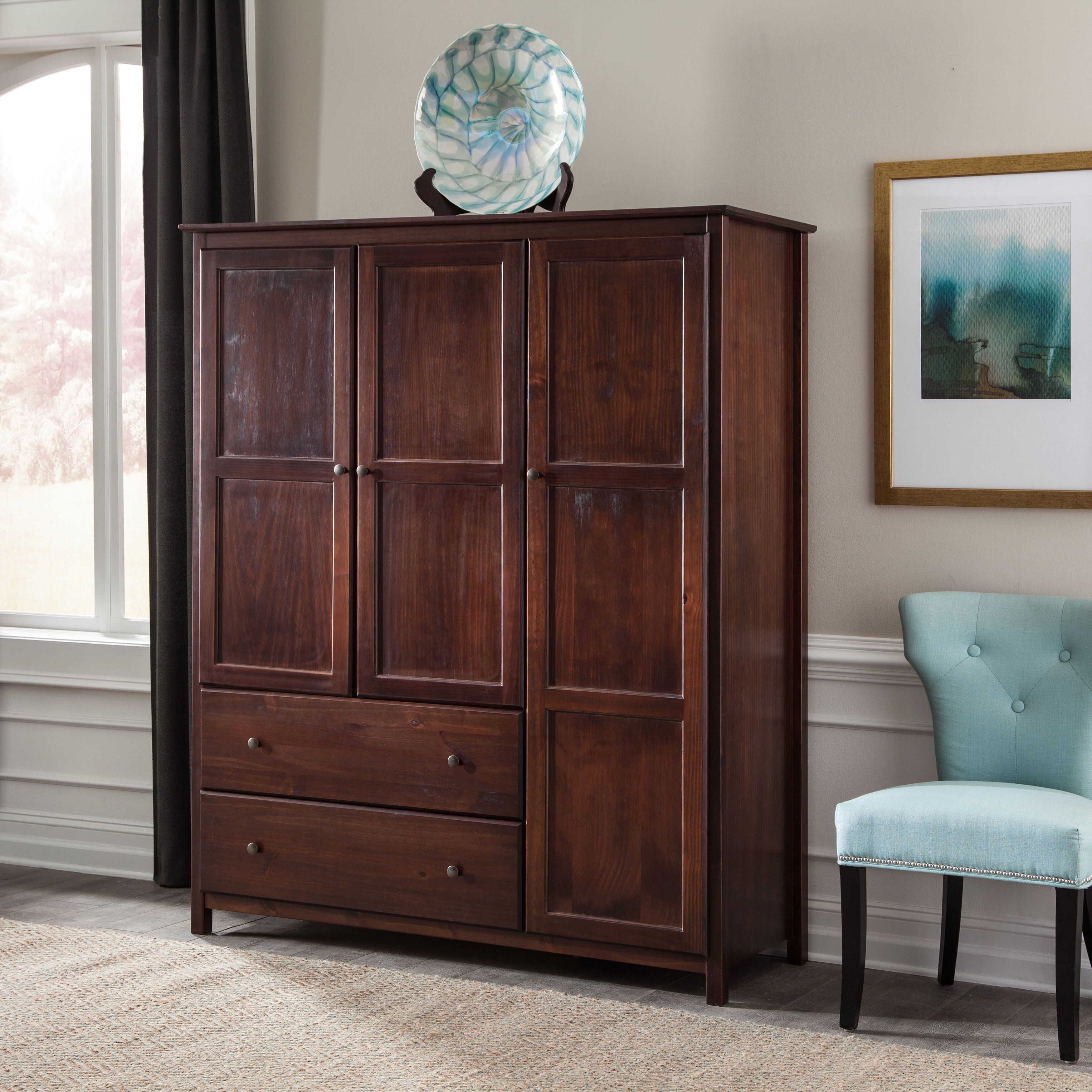 Grain Wood Furniture Shaker Solid Wood Armoire & Reviews | Wayfair Within Wardrobes In Cherry (View 13 of 15)