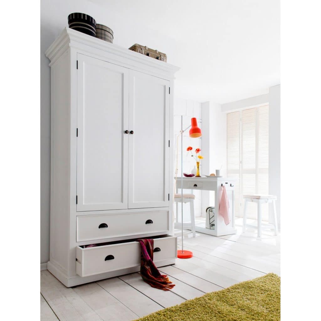 Halifax White Wardrobe 2 Door 2 Drawer – Akd Furniture Intended For White 2 Door Wardrobes With Drawers (Photo 1 of 15)