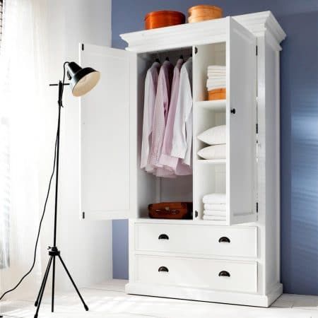 Halifax White Wardrobe 2 Door 2 Drawer – Akd Furniture With White 2 Door Wardrobes With Drawers (Photo 9 of 15)