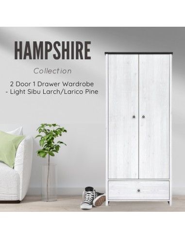 Hampshire 2 Door 1 Drawer Wardrobe – Sibu Larch Light/larico Pine Inside Hampshire Wardrobes (Photo 2 of 15)