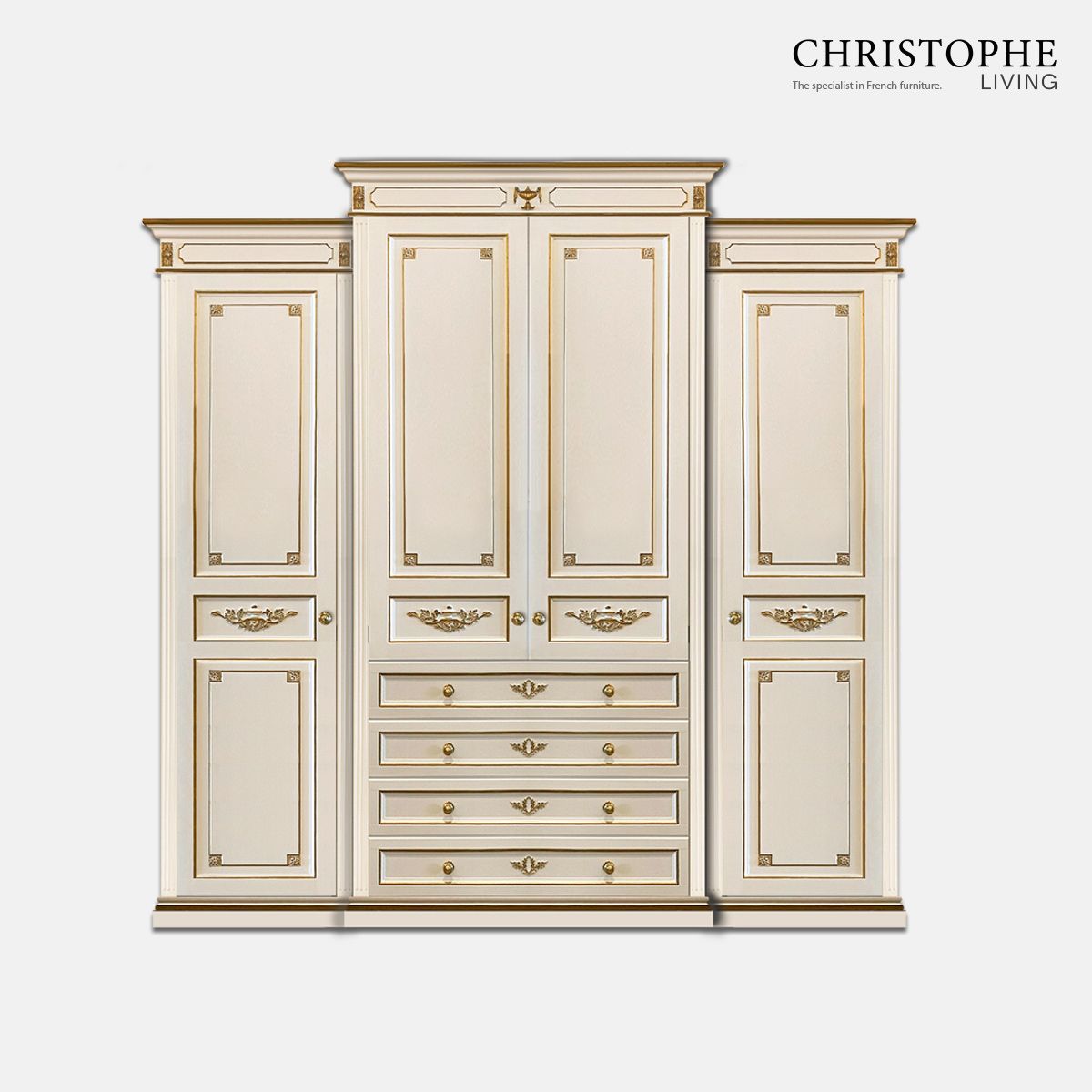 Hamptons French Wardrobe With Breakfront Design – Christophe Living Within Breakfront Wardrobes (View 13 of 15)