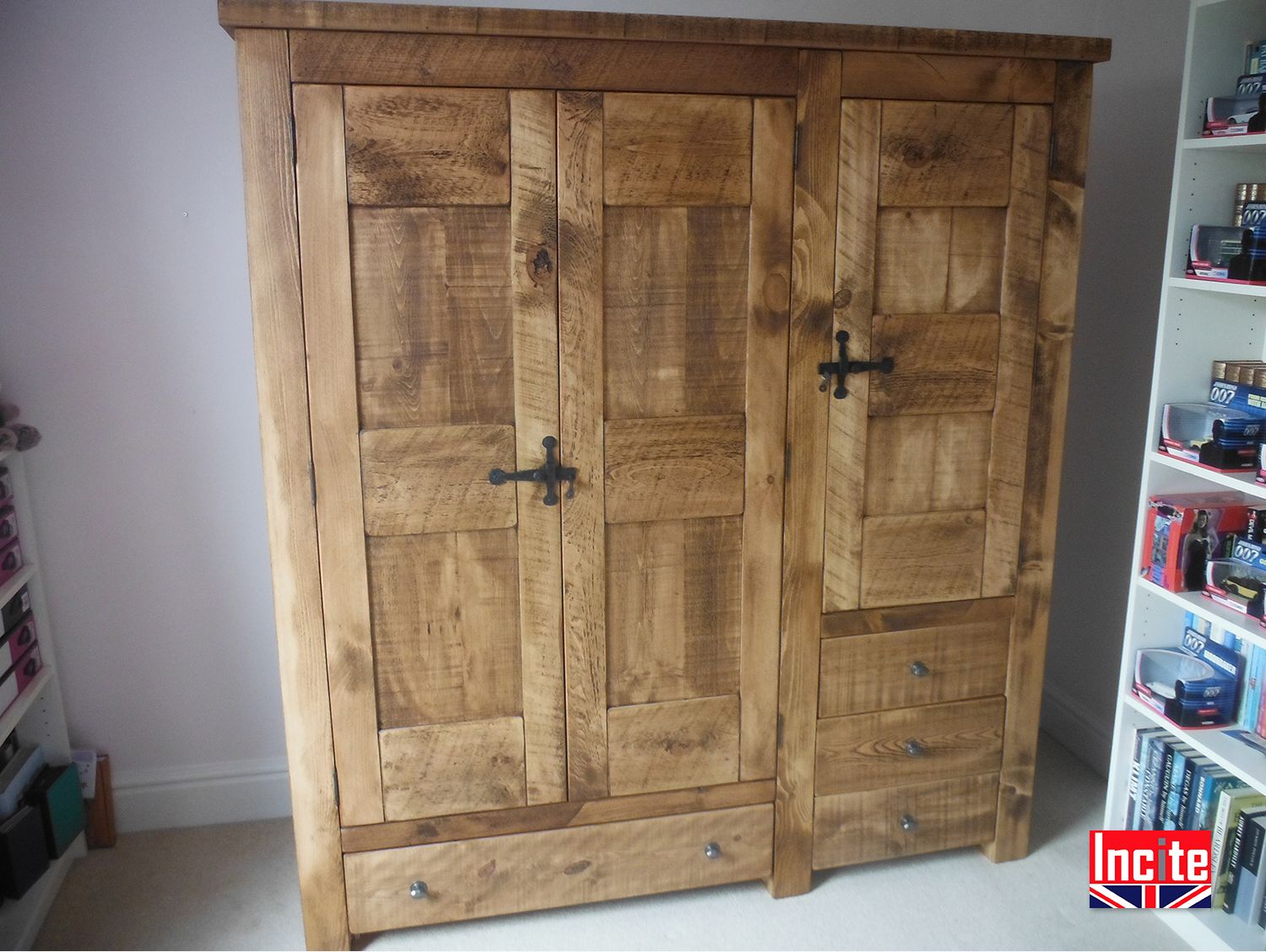 Handcrafted Plank Pine Wardrobe With Integrated Drawers Inside Pine Wardrobes With Drawers And Shelves (Photo 12 of 15)