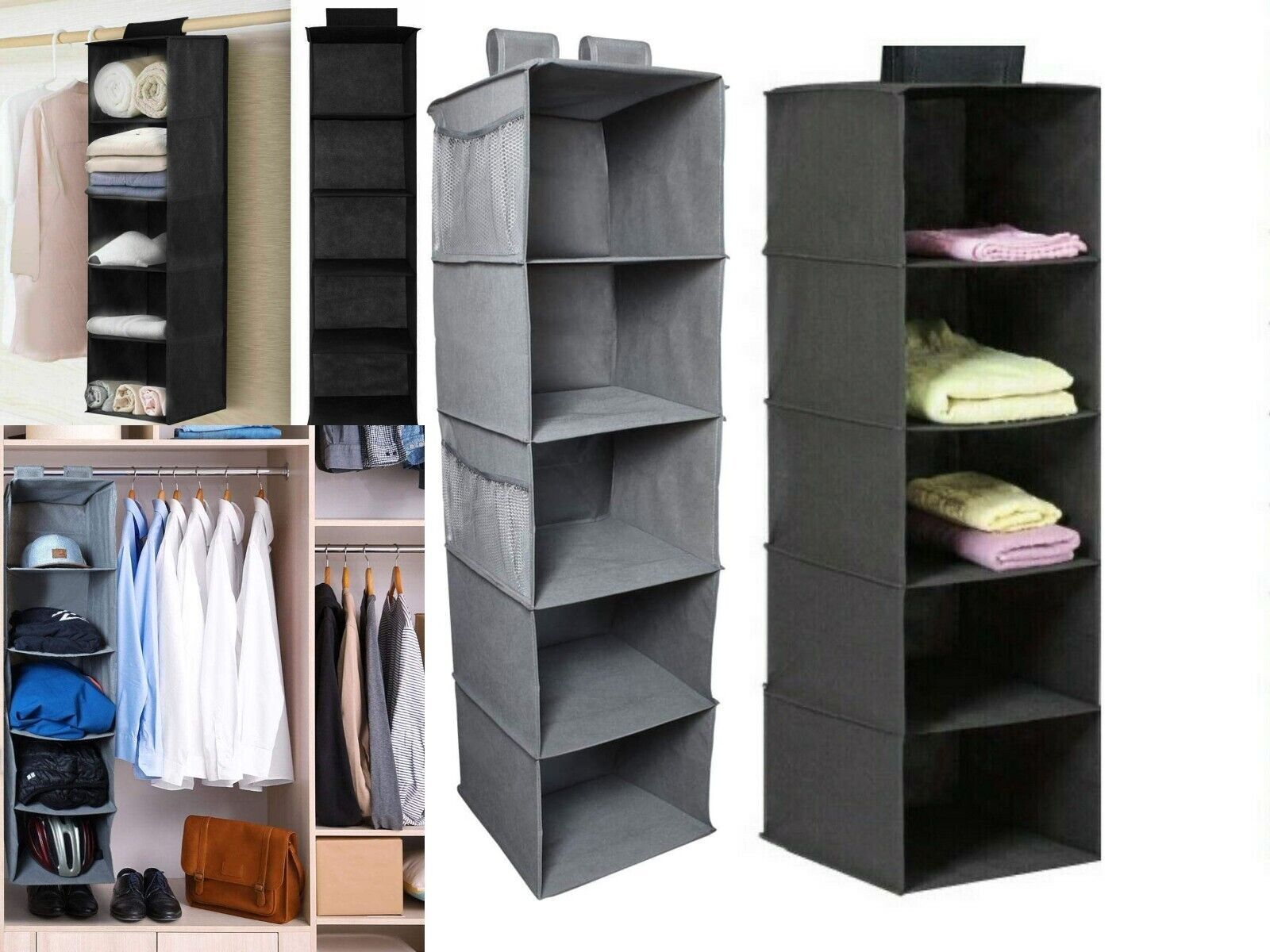 Hanging Wardrobe Storage 5 Tier Garment Shoe Organiser Clothes Tidy Drawer  | Ebay Intended For 5 Tiers Wardrobes (Photo 10 of 15)