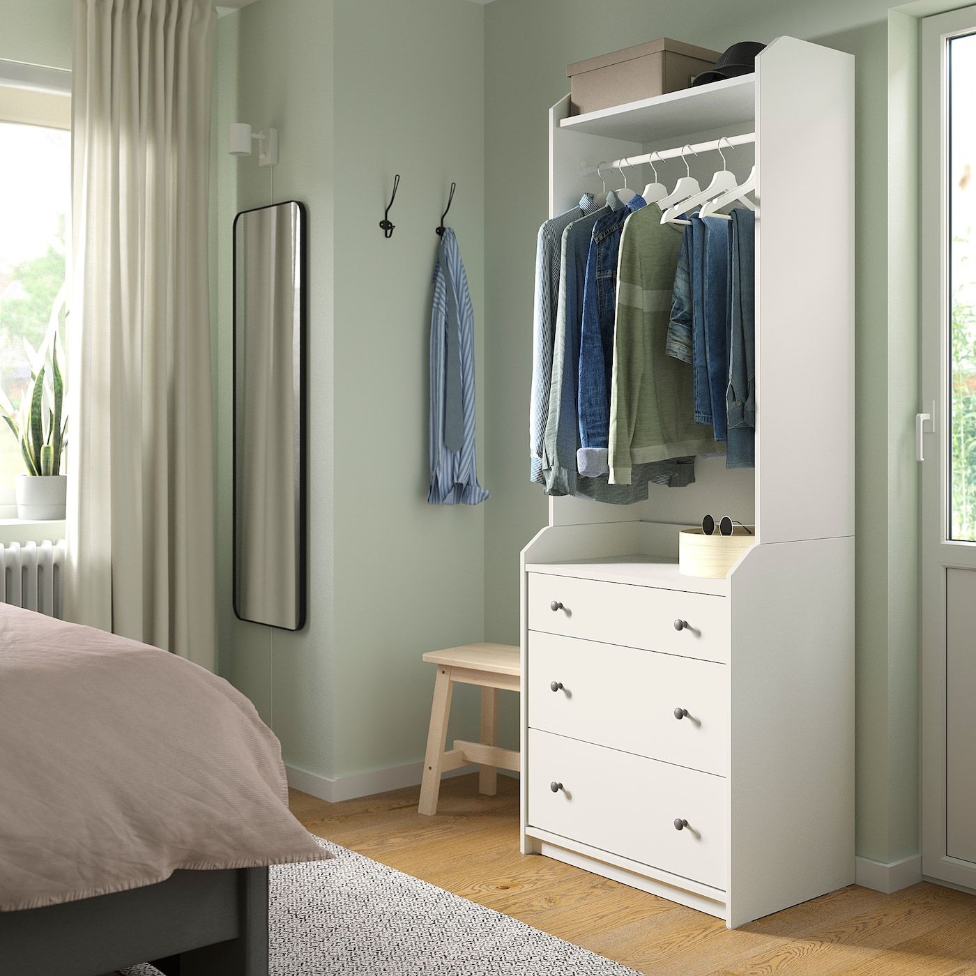 Hauga Open Wardrobe With 3 Drawers, White, 271/2x783/8" – Ikea Intended For Wardrobes Drawers And Shelves Ikea (Photo 13 of 15)