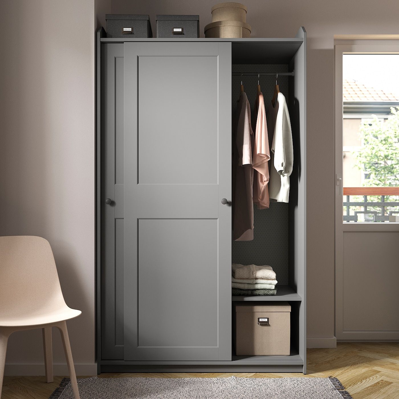 Hauga Wardrobe With Sliding Doors, Grey, 118x55x199 Cm – Ikea For Grey Wardrobes (View 10 of 15)