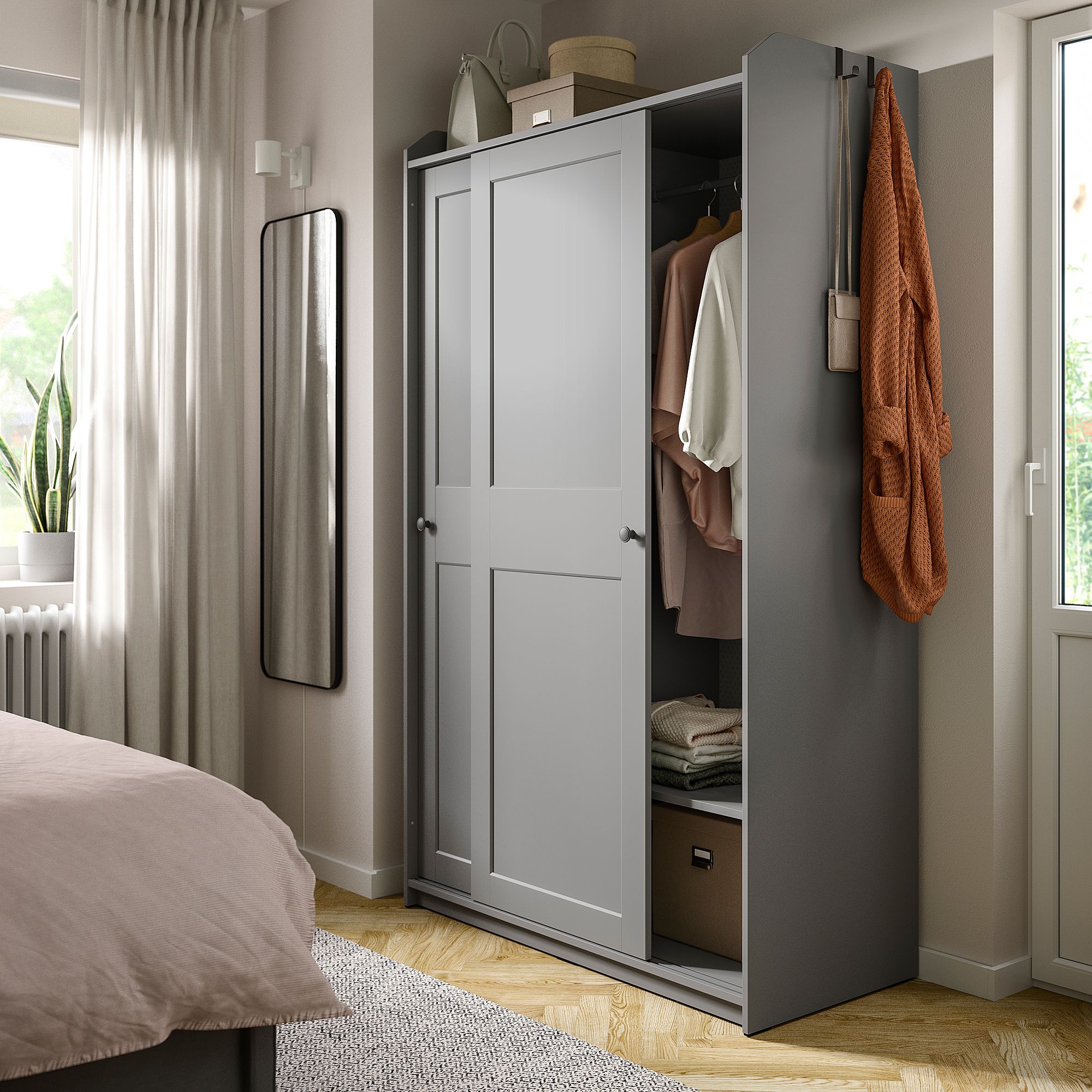 Hauga Wardrobe With Sliding Doors Grey 118x55x199 Cm | Ikea Latvija Intended For Grey Wardrobes (Photo 1 of 15)