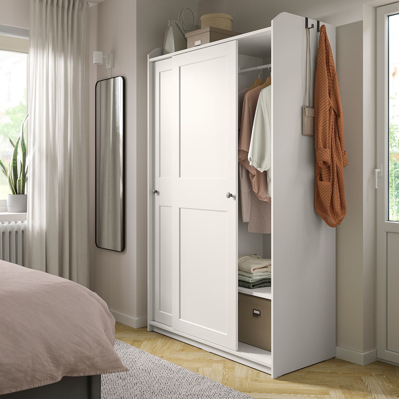 Hauga Wardrobe With Sliding Doors, White, 118x55x199 Cm – Ikea With Sliding Door Wardrobes (View 6 of 15)