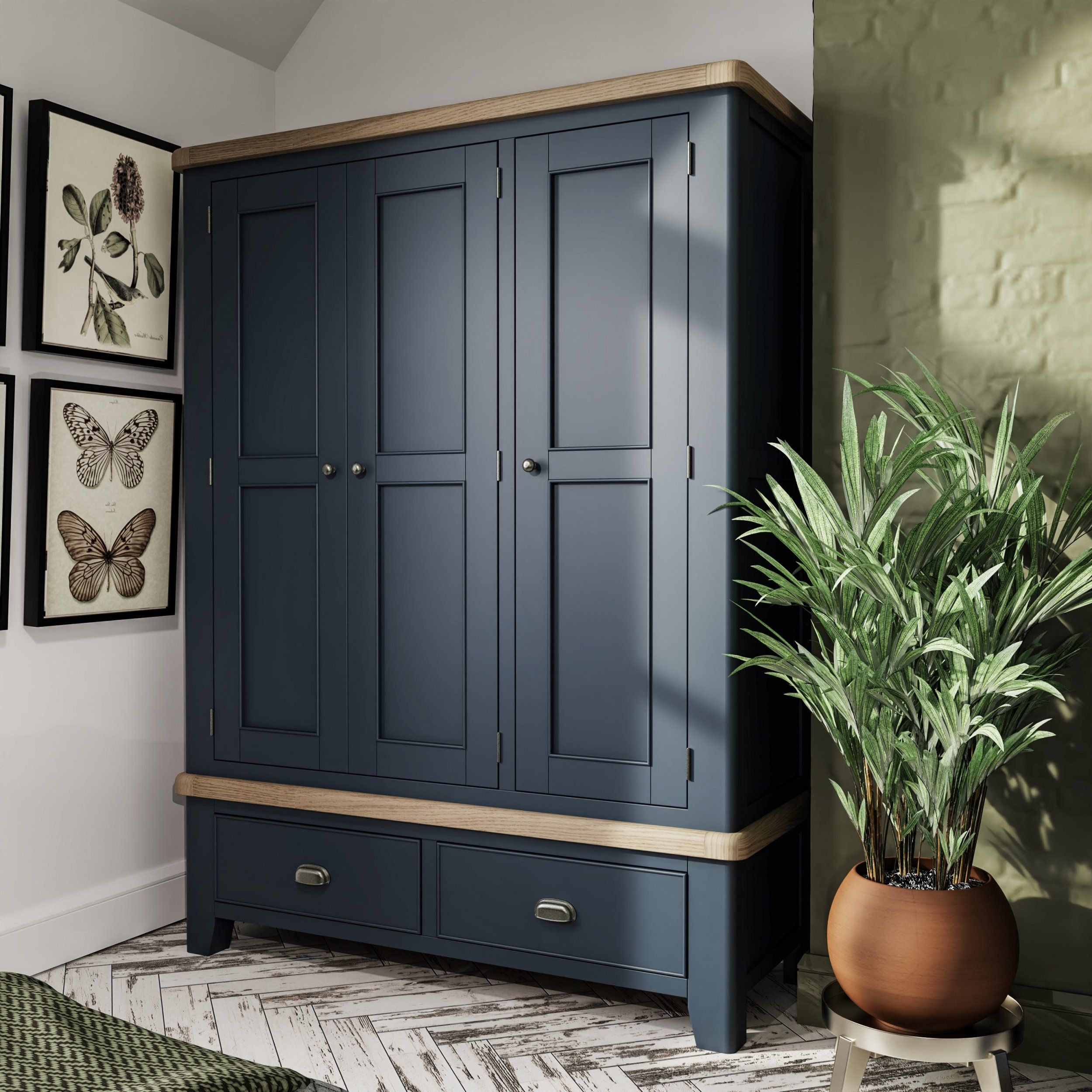 Haxby Oak Painted Bedroom 3 Door Wardrobe – Blue | The Clearance Zone Intended For Oak 3 Door Wardrobes (Photo 14 of 15)