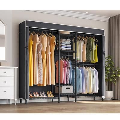 Heavy Duty Clothes Rack 5 Tiers Garment Rack Large Wardrobe Closet Black  Metal Clothing Rack With Oxford Fabric Cover – Yahoo Shopping Regarding 5 Tiers Wardrobes (Photo 7 of 15)