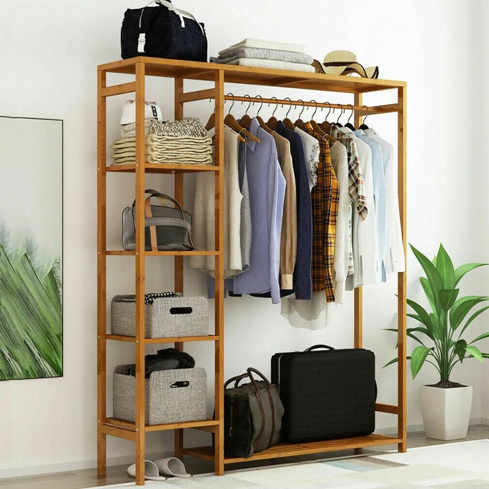 Heavy Duty Clothes Rail Garment Wardrobe Stand Hanging Rack Corner Hallway  Shelf | Ebay Within Heavy Duty Wardrobes (View 4 of 15)