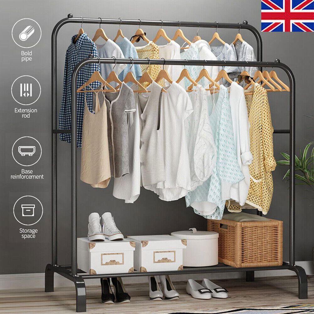 Heavy Duty Metal Double Rail Clothes Garment Hanging Rack Shelf Display  Stand | Ebay Within Double Clothes Rail Wardrobes (View 13 of 15)
