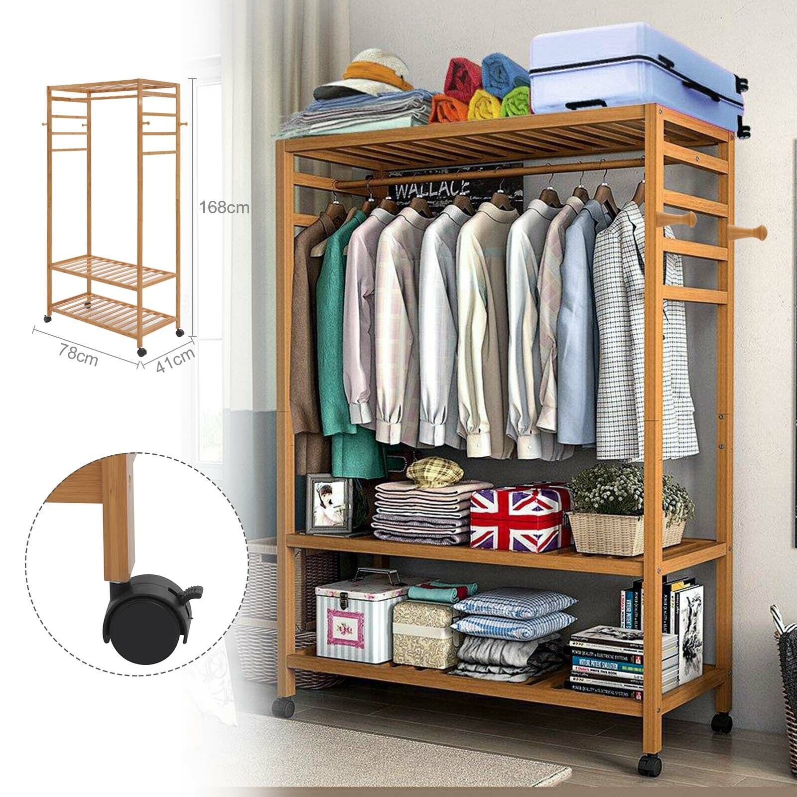 Heavy Duty Wooden Clothes Rail Rack Garment Hanging Stand Corner Open  Wardrobe | Ebay With Heavy Duty Wardrobes (View 9 of 15)