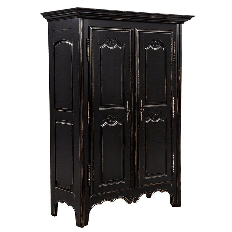 High Quality French Black Distressed Armoire Wardrobe Cabinet Made In  Canada At 1stdibs | Wardrobe Armoire Canada, Black French Armoire,  Distressed Black Armoire Within Black French Wardrobes (Photo 3 of 15)