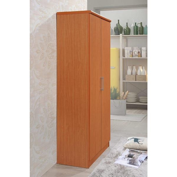 Hodedah 2 Door Cherry Armoire With Shelves Hid8600 Cherry – The Home Depot With Regard To Wardrobes In Cherry (View 3 of 15)