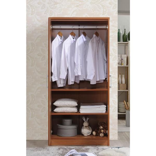 Hodedah 2 Door Cherry Armoire With Shelves Hid8600 Cherry – The Home Depot Within Wardrobes In Cherry (Photo 5 of 15)
