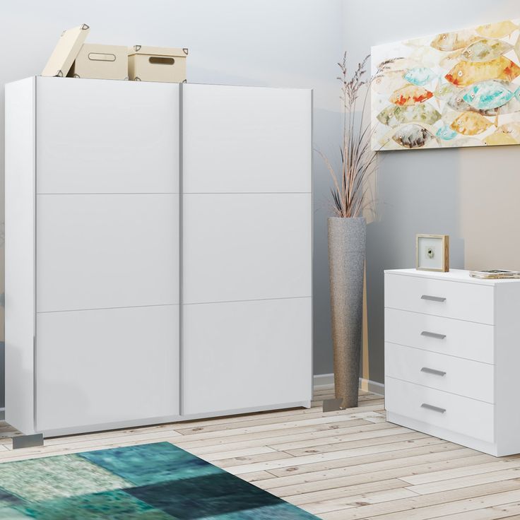 Holland White Or Anthracite 2 Door Sliding Double Wardrobe | Roseland | Double  Wardrobe, Adjustable Shelving, Hanging Rail Inside Double Rail White Wardrobes (View 12 of 15)