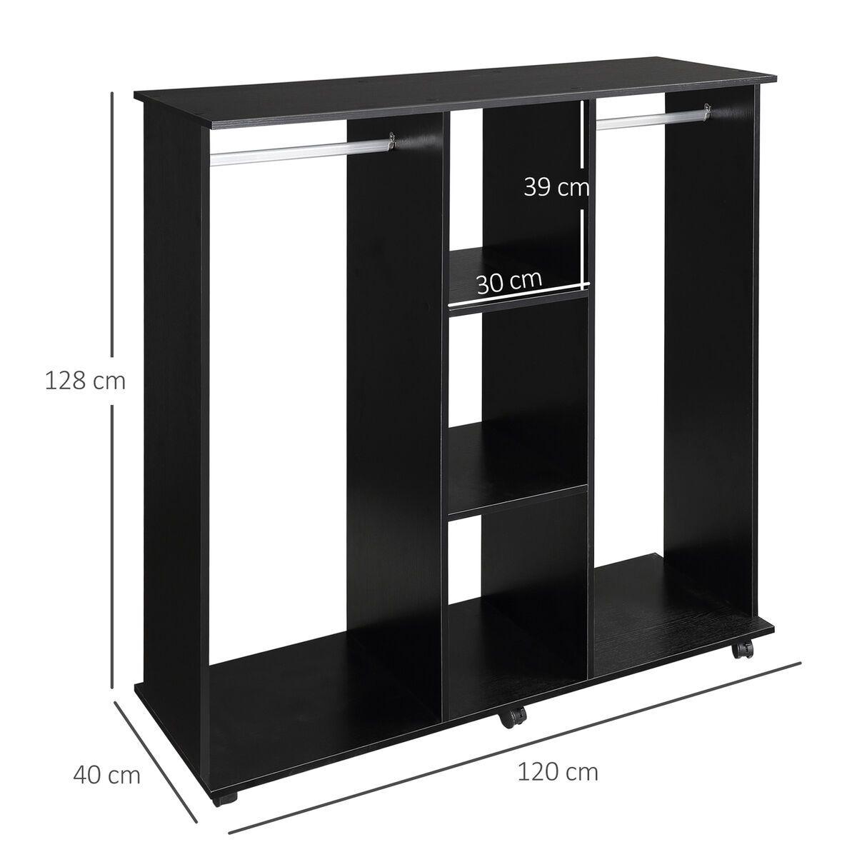 Homcom Mobile Double Open Wardrobe W/ Clothes Hanging Rail Colthing Black  5060348506553 | Ebay With Regard To Double Black Covered Tidy Rail Wardrobes (View 7 of 15)
