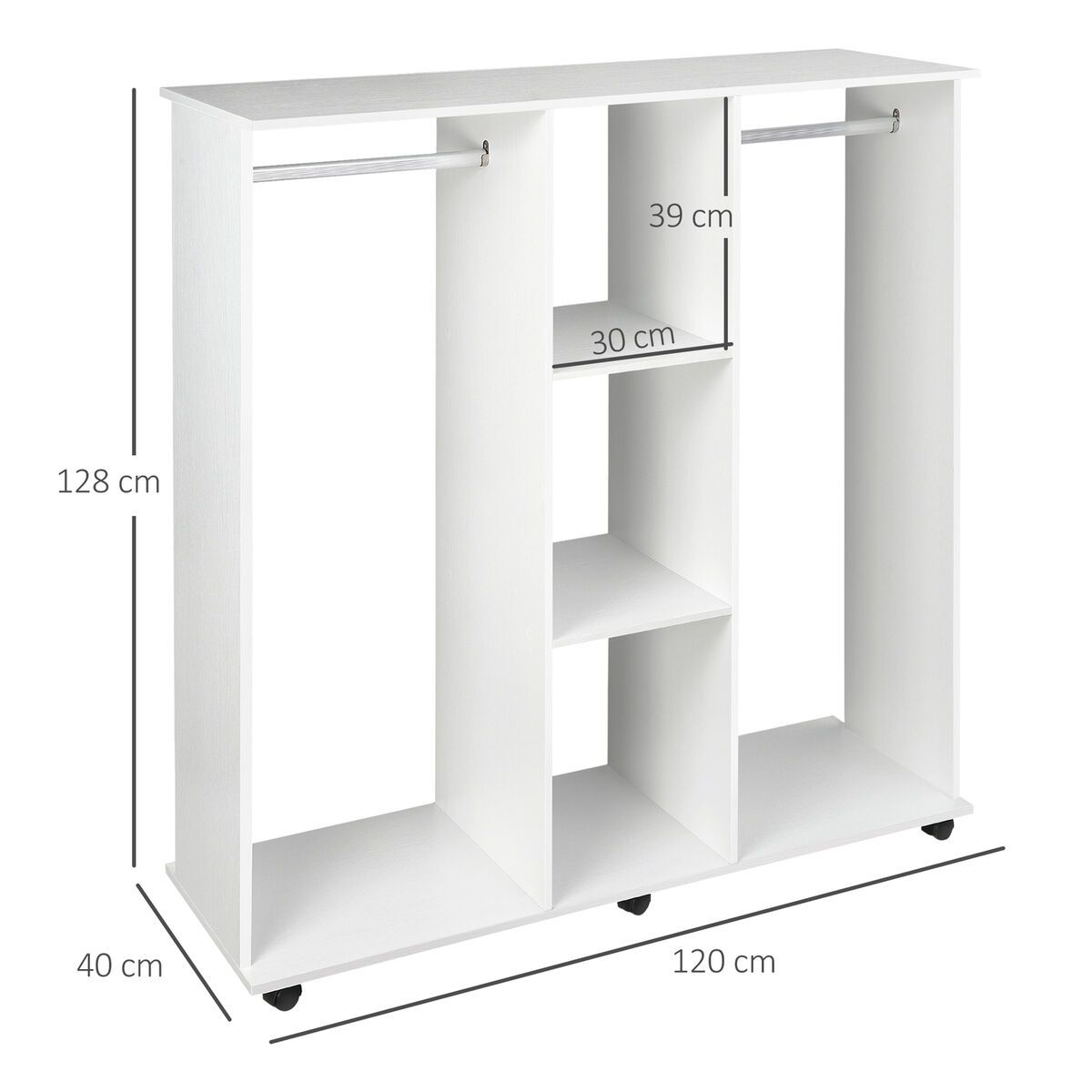 Homcom Mobile Double Open Wardrobe W/ Clothes Hanging Rail Colthing White  5055974897564 | Ebay Pertaining To Double Rail White Wardrobes (View 9 of 15)