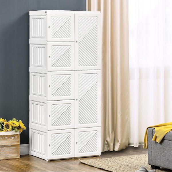 Homcom Portable Wardrobe Closet, Folding Armoire, Storage Organizer With  Cube Compartments, Hanging Rod, Magnet Doors, White 831 559 – The Home Depot In 60 Inch Wardrobes (Photo 12 of 15)