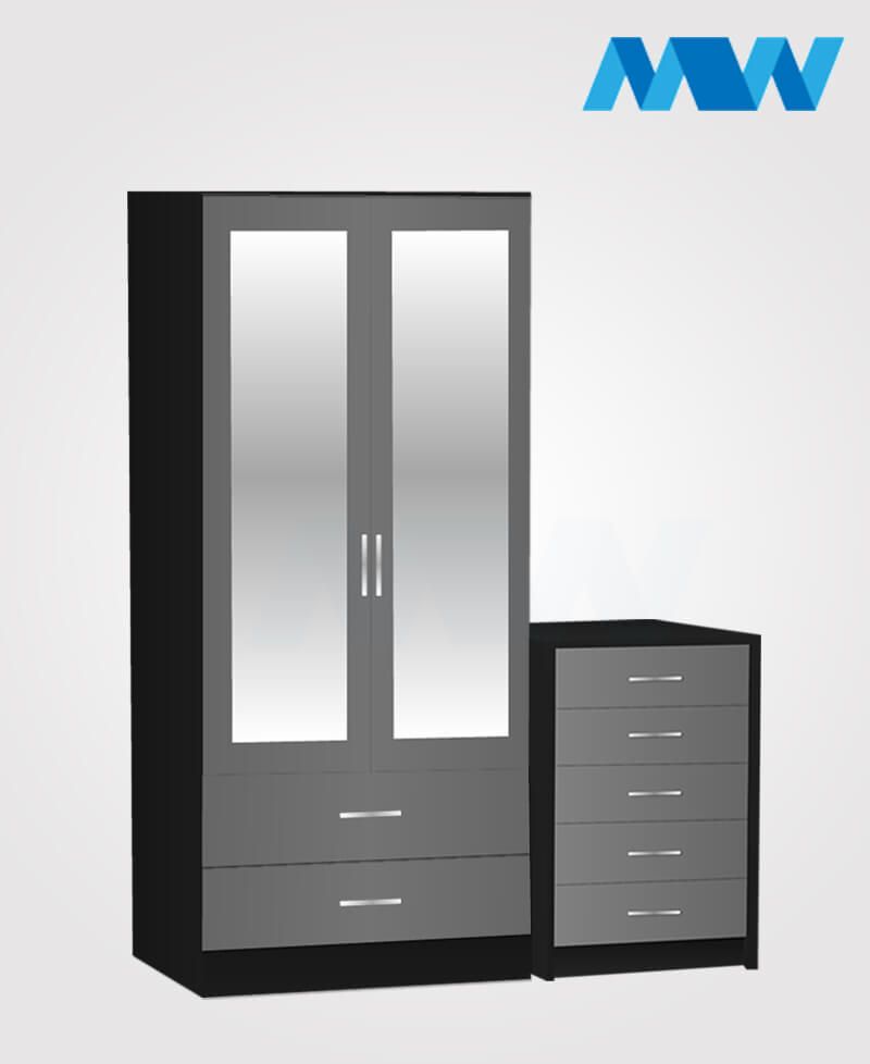 Home 2 Piece 2 Door Mirrored Wardrobe Set | The Magic Woods With Regard To Black And White Wardrobes Set (Photo 13 of 15)
