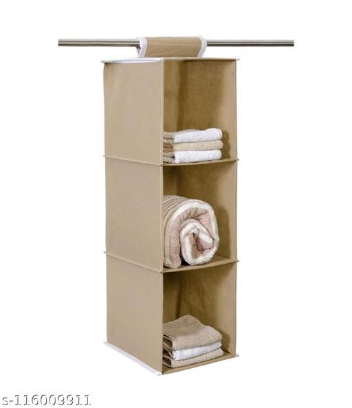 Home Style India Non Woven Hanging 3 Shelves Foldable Wardrobe Closet Cloth  Organizer Hanging Shelf Organizer (pack Of 1, Beige) Intended For 3 Shelf Hanging Shelves Wardrobes (View 11 of 15)