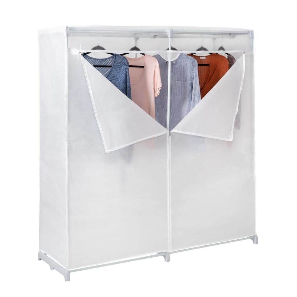 Honey Can Do 60 In. H X 20 In. W X 64 In. D White Freestanding Portable  Closet With Cover Wrd 09656 – The Home Depot Inside Extra Wide Portable Wardrobes (Photo 2 of 15)