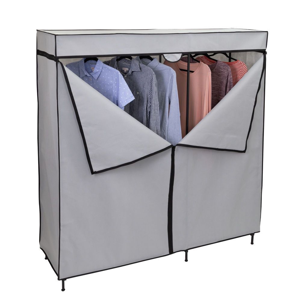 Honey Can Do 60 Inch Wide Double Door Portable Wardrobe Closet With Cover,  Gray Inside Extra Wide Portable Wardrobes (View 13 of 15)