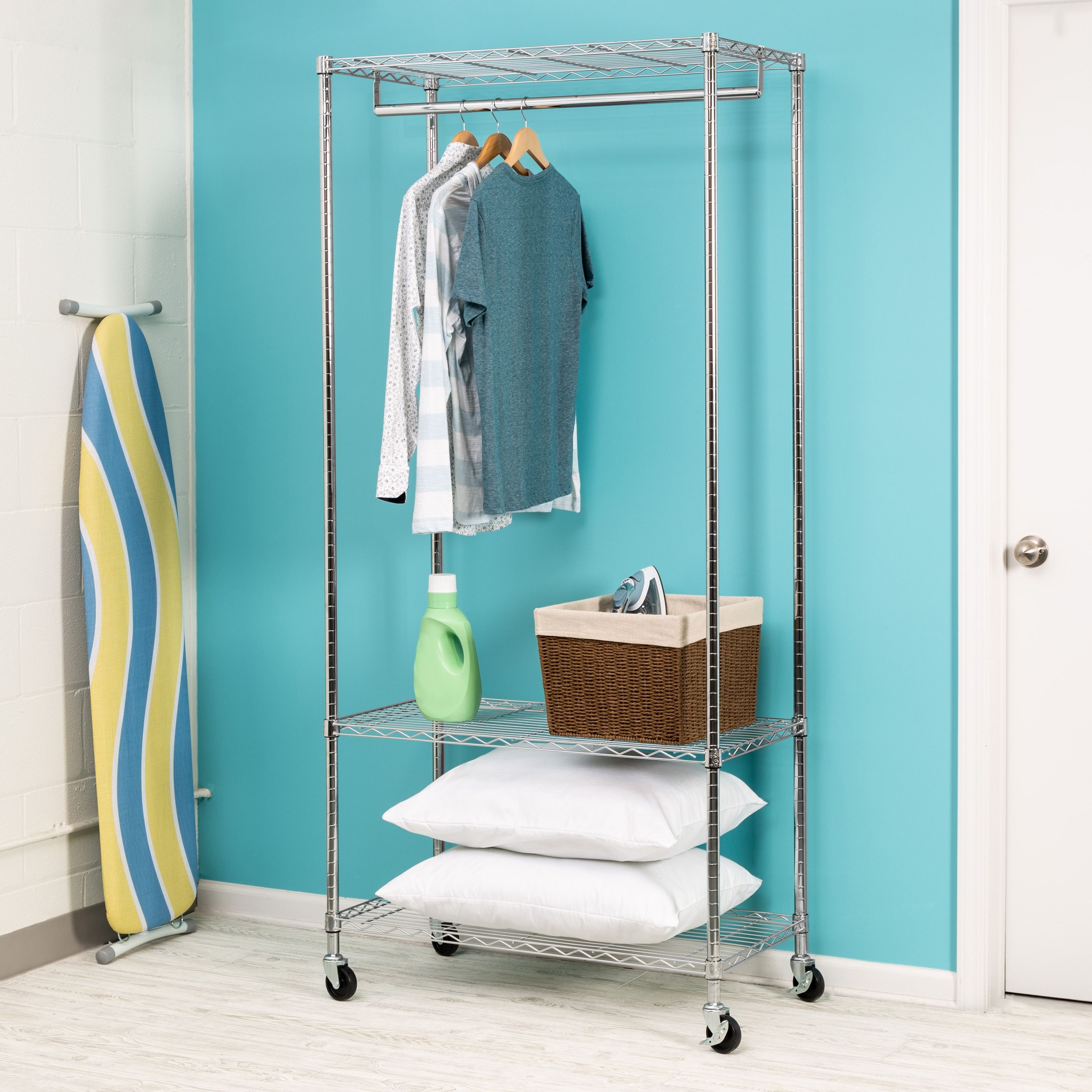 Honey Can Do Chrome Steel Clothing Rack In The Clothing Racks & Portable  Closets Department At Lowes Within Chrome Garment Wardrobes (View 10 of 15)