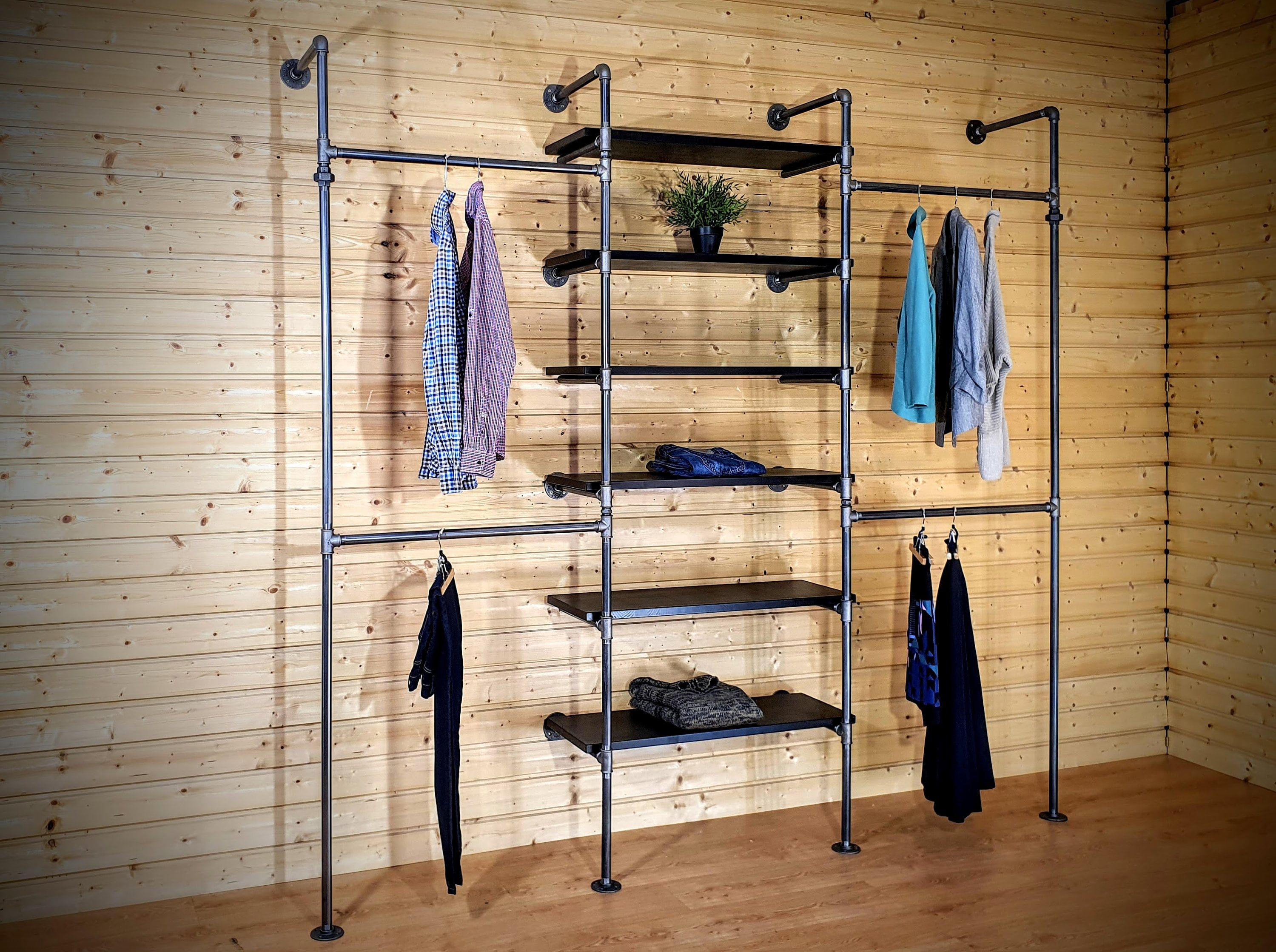 Industrial Pipe Clothing Rack With Shelves / Clothes Storage – Etsy Inside Wardrobes With Cover Clothes Rack (View 12 of 15)