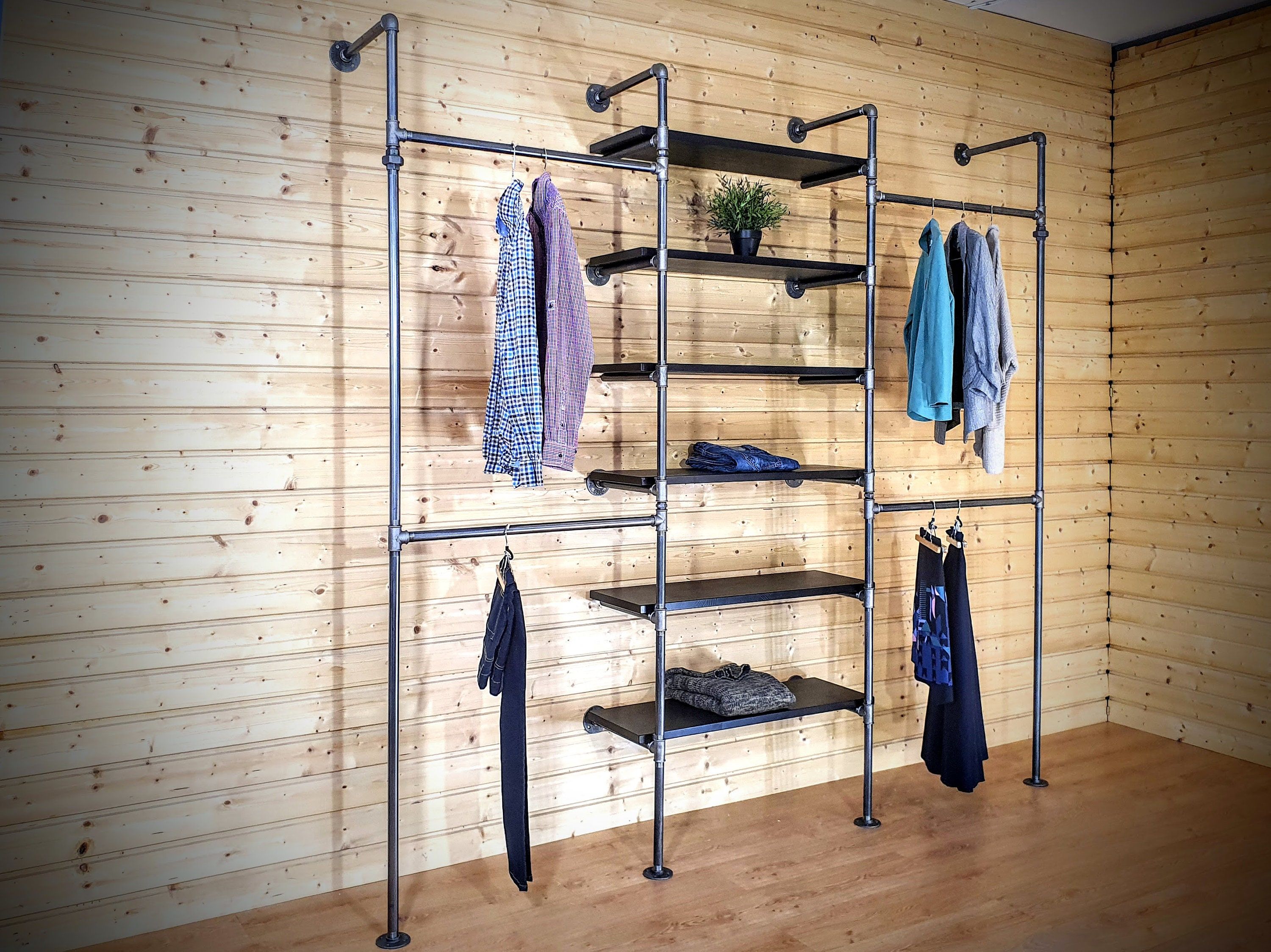 Industrial Pipe Clothing Rack With Shelves / Clothes Storage – Etsy With Regard To Built In Garment Rack Wardrobes (Photo 13 of 15)