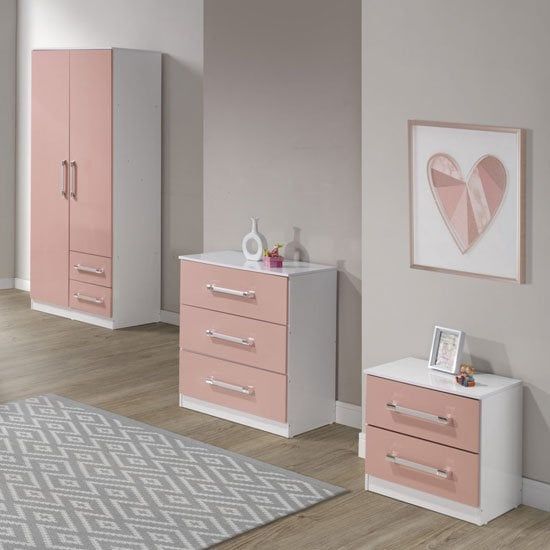Ingrid 3pc Bedroom Furniture Set In White And Pink High Gloss | Furniture  In Fashion Within Cheap White Wardrobes Sets (Photo 13 of 15)