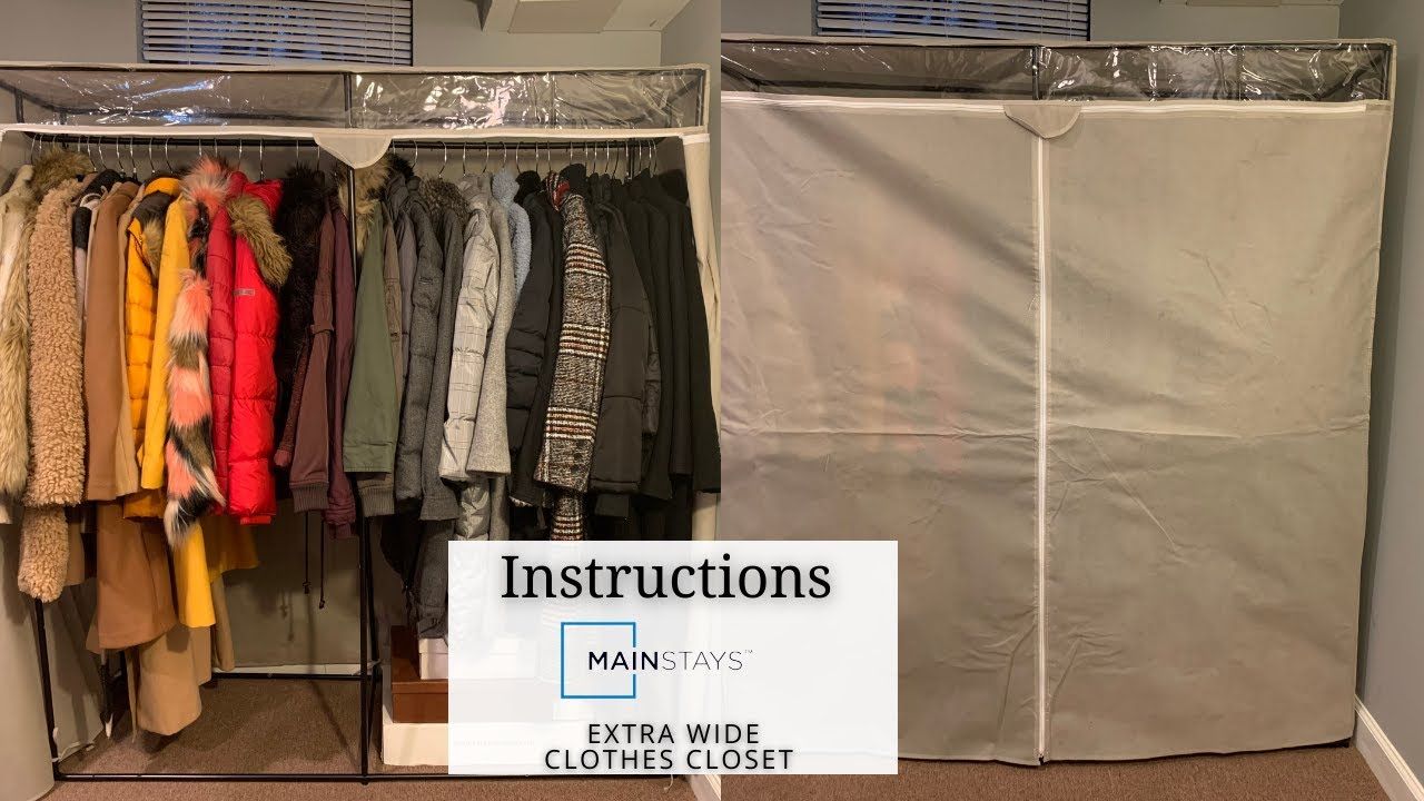 Instructions On Mainstays Extra Wide Clothes Closet – Youtube Pertaining To Single Tier Zippered Wardrobes (View 9 of 15)