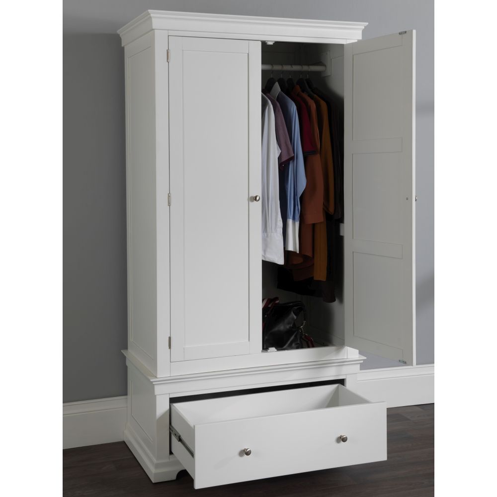 Jolie Oak White Painted Double Wardrobe With Drawer – Value Intended For White Double Wardrobes With Drawers (Photo 11 of 15)