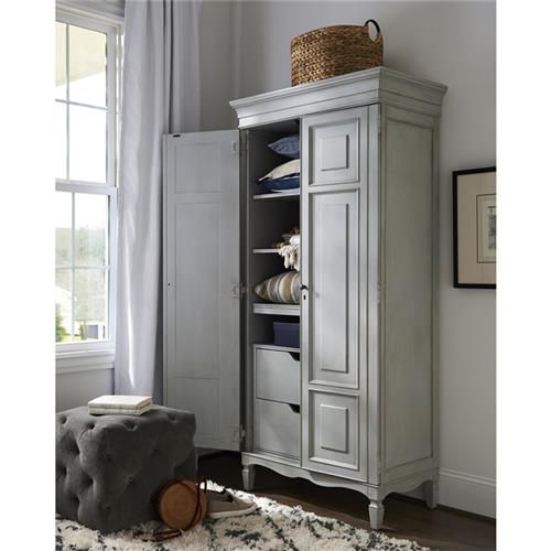 Juliet French Country Grey Wood 2 Door Wardrobe | Kathy Kuo Home Pertaining To Armoire French Wardrobes (Photo 6 of 15)