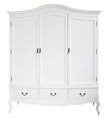 Juliette Shabby Chic White Triple Wardrobe With Hanging Rails, Shelves And  Deep Drawers, Stunning Large 3 Door Wardrobe In Shabby Chic Wardrobes For Sale (View 12 of 15)