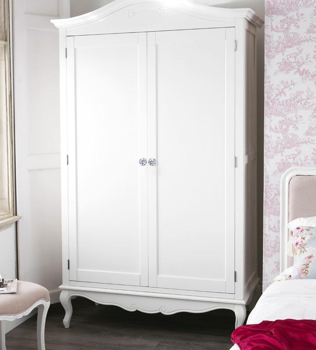 Juliette White Double Freestanding Shabby Chic Wardrobe With Crystal  Handles – French Style | Furniture.co.uk Intended For Shabby Chic White Wardrobes (Photo 15 of 15)