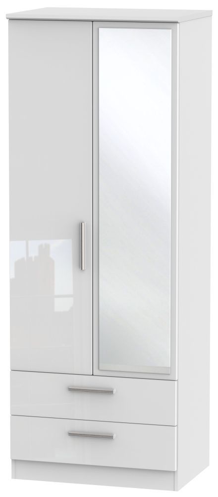 Knightsbridge High Gloss White 2 Door Tall Combi Wardrobe – Cfs Furniture Uk Inside Tall White Wardrobes (Photo 7 of 13)