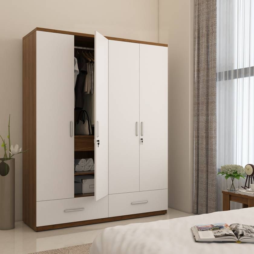 Kosmo Apex 4 Door Wardrobe With Mirror Frosty White Woodpore | Spacewood  Ecommerce With 4 Door White Wardrobes (View 12 of 15)