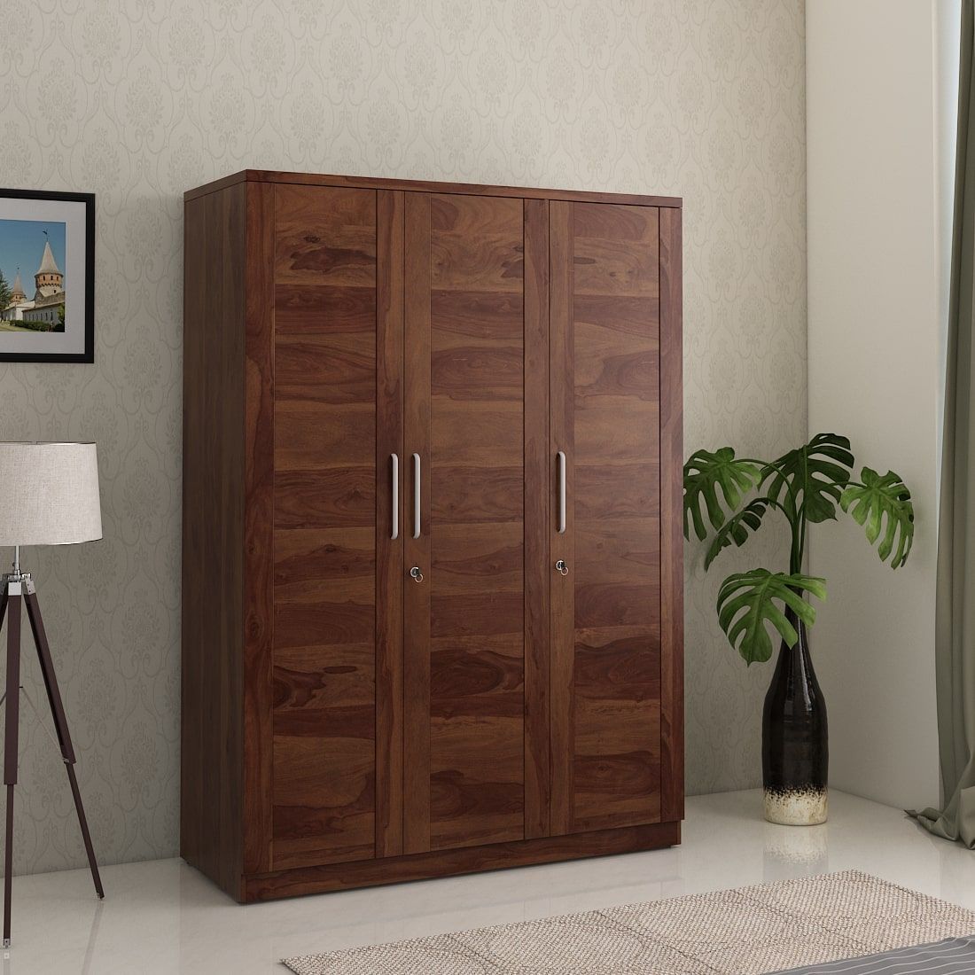 Kosmo Grace 3 Door Wardrobe Without Mirror Sheesham | Spacewood Ecommerce Intended For Cheap 3 Door Wardrobes (View 3 of 15)