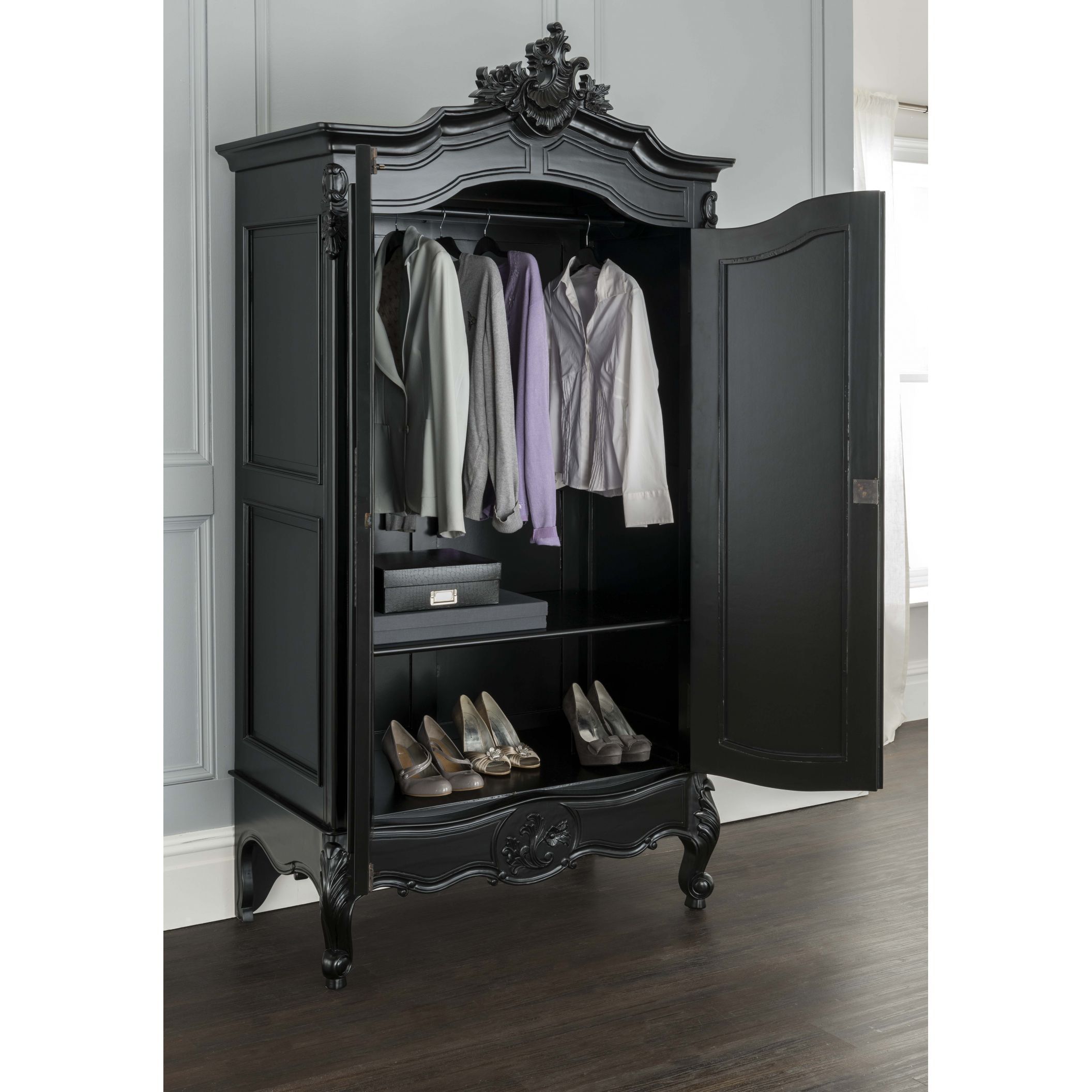 La Rochelle Antique French Wardrobe | Black Furniture Collection Intended For Black French Style Wardrobes (View 5 of 15)