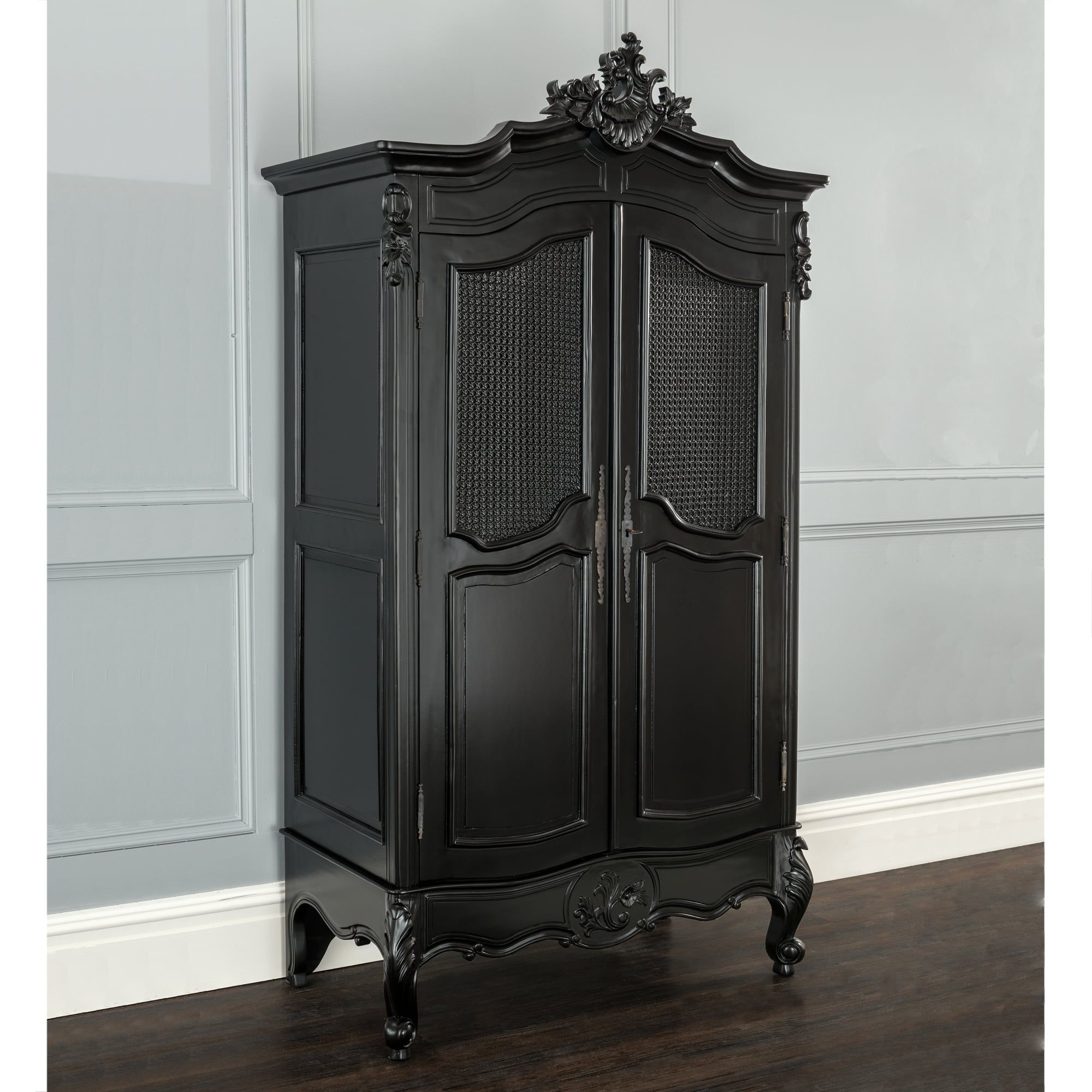 La Rochelle Antique French Wardrobe | Black Painted Furniture Inside Black French Wardrobes (View 2 of 15)