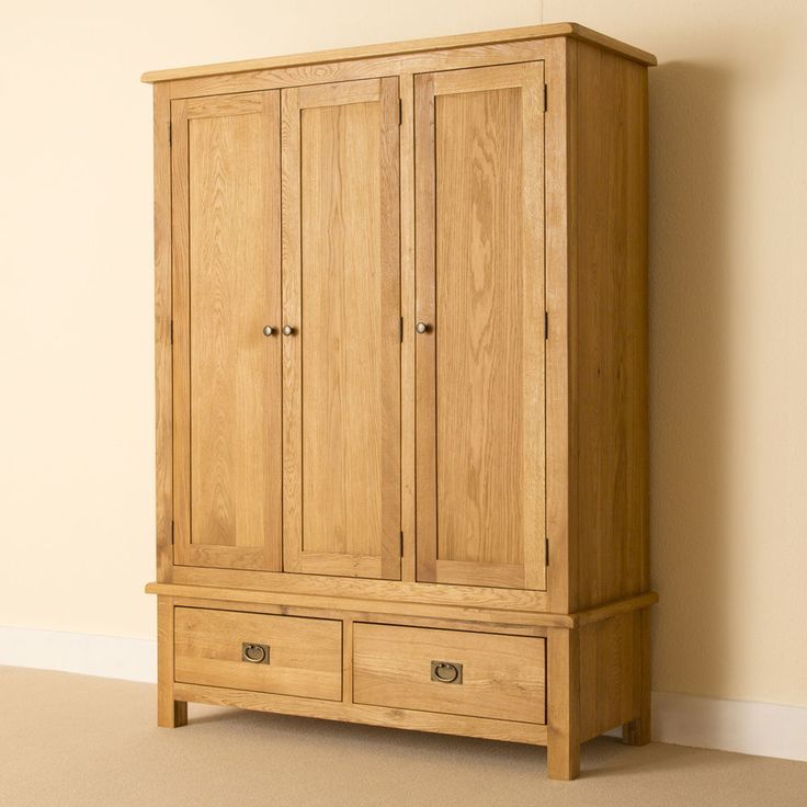 Lanner – Oak Triple Wardrobe / Large Handcrafted Rustic Oak 3 Door Wardrobe  | Wood Wardrobe, Wooden Closet, Wooden Wardrobe With Large Wooden Wardrobes (View 6 of 15)