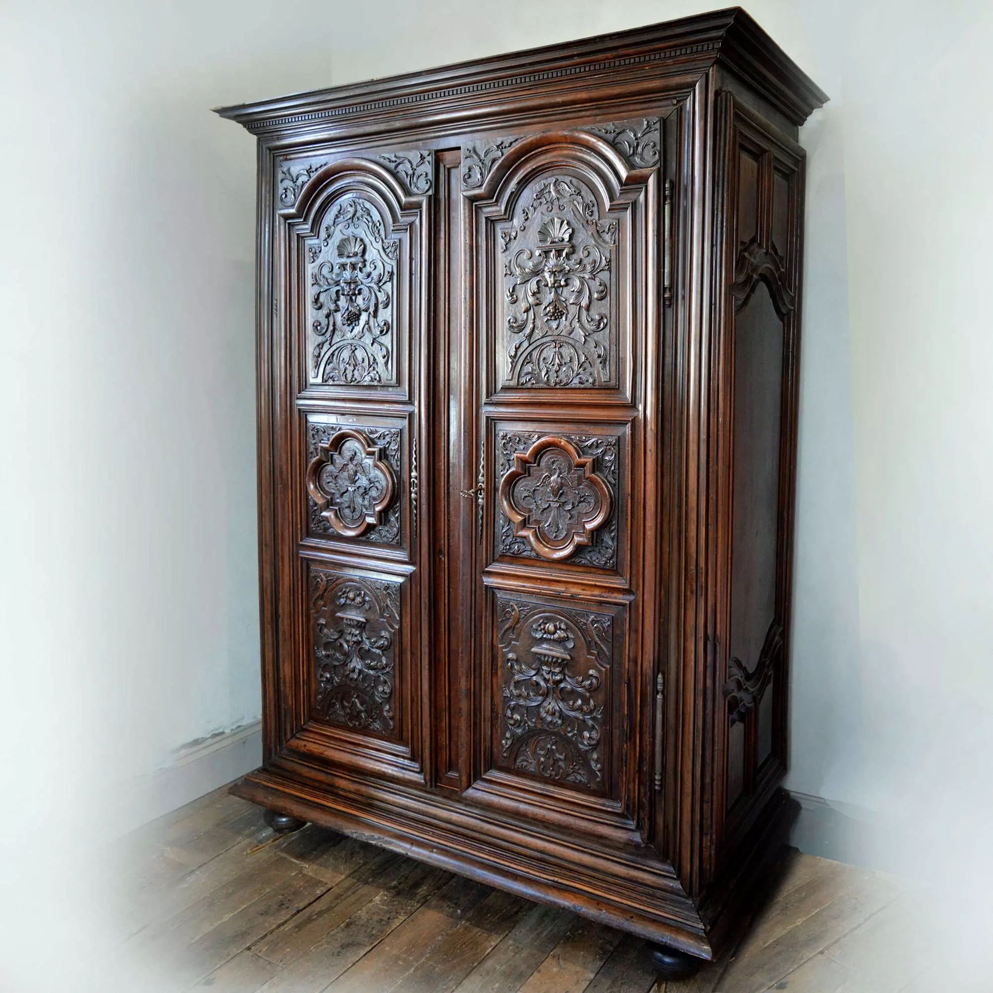 Large 18th Century Louis Xiv Walnut Armoire In Antique Wardrobes & Armoires Pertaining To Large Antique Wardrobes (View 15 of 15)