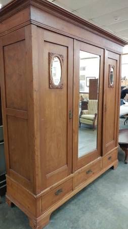 Large 3 Door Antique Wardrobe Dresser – Early Primitive Beautiful – Long  Valley Traders Within Large Antique Wardrobes (View 11 of 15)