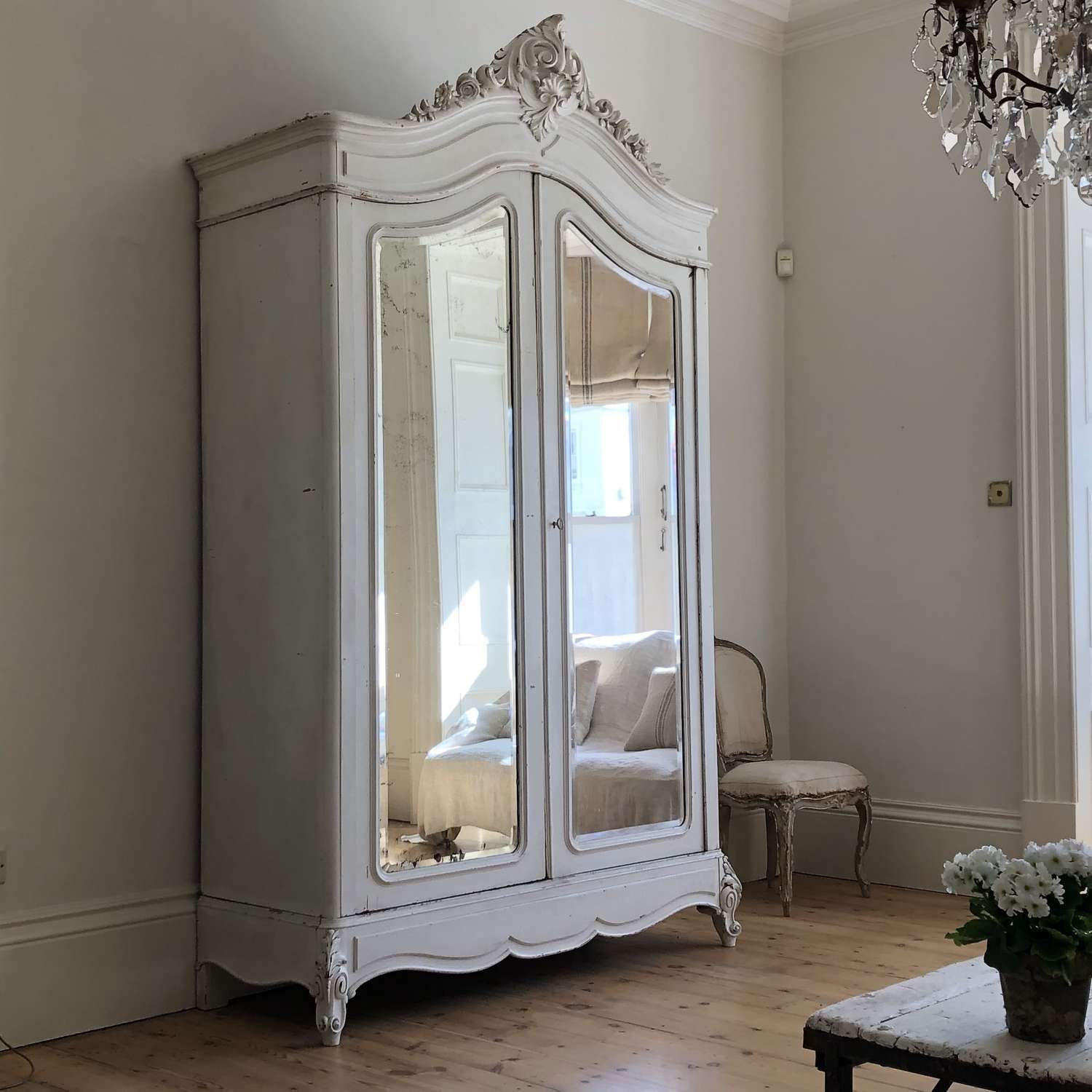 Large Antique French Armoire Wardrobe With Hanging Rail Inside French Style Armoires Wardrobes (Photo 4 of 15)