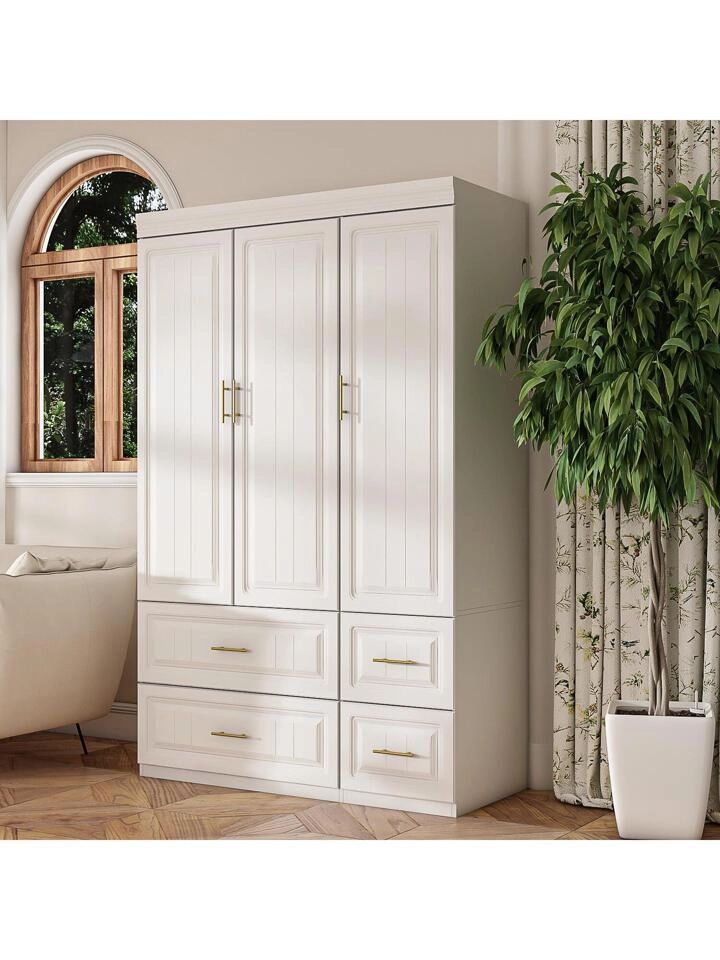Large Armoire Combo Wardrobes Closet Storage Cabinet White | Shein Usa For Large White Wardrobes With Drawers (Photo 13 of 15)