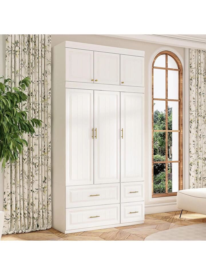 Large Armoire Combo Wardrobes Closet Storage Cabinet White | Shein Usa Pertaining To Large White Wardrobes With Drawers (View 9 of 15)