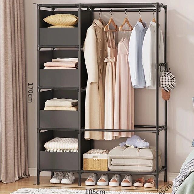 Large Capacity Wardrobes Drawing Curtain Design Clothing Cupboard Metal  Bedroom Furniture Dustproof Simple Armoire – Aliexpress Intended For Metal Wardrobes (Photo 9 of 15)