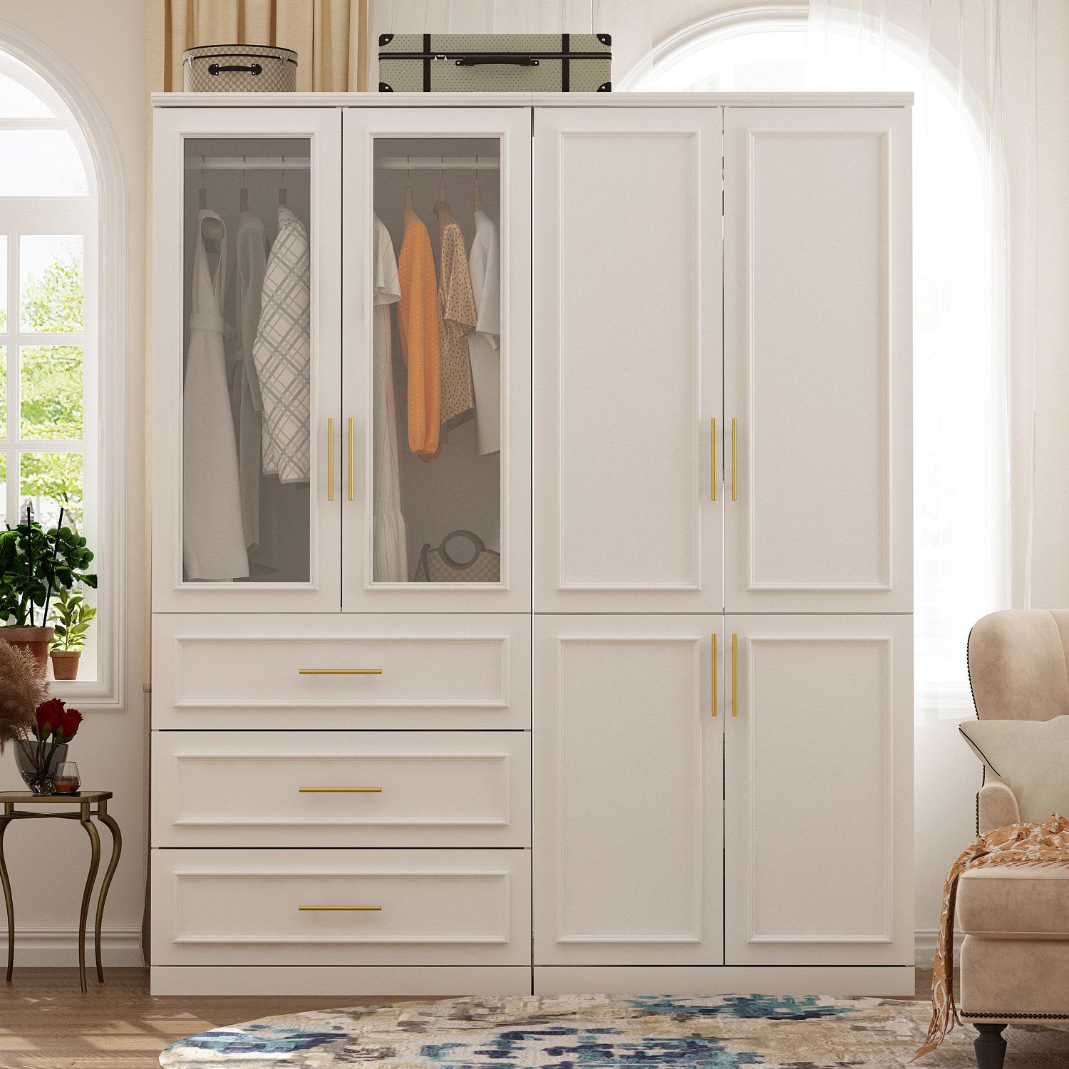 Latitude Run® Solid + Manufactured Wood Armoire & Reviews | Wayfair Regarding White Wood Wardrobes With Drawers (View 13 of 15)